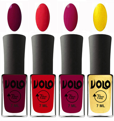 

Volo Ultra Lasting HD Shine Awesome Nail Paint Combo Wine Maroon, Redish Orange, Magnta, Metallic Light Golden(Pack of 4)