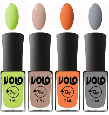 

Volo Ultra Lasting HD Shine Awesome Nail Polish Combo Parrot Green, Light Nude, Peach, Light Grey(Pack of 4)