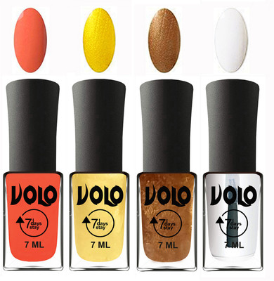 

Volo Ultra Lasting HD Shine Awesome Nail Polish Combo Neon Orange, Metallic Light Golden, Metallic Dark Golden, Top Coat(Pack of 4)