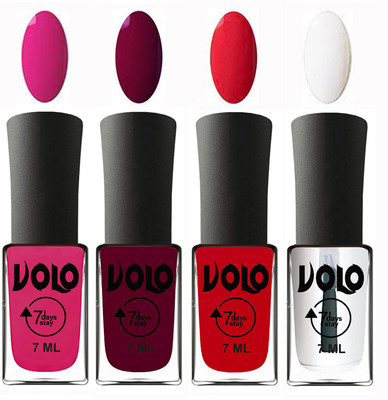 

Volo Ultra Lasting HD Shine Awesome Nail Paint Combo Magnta, Wine Maroon, Redish Orange, Top Coat(Pack of 4)