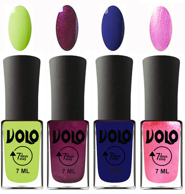 

Volo Ultra Lasting HD Shine Awesome Nail Polish Combo Parrot Green, Wine, Navy Blue, Metallic Pink(Pack of 4)