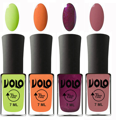 

Volo Ultra Lasting HD Shine Awesome Nail Polish Combo Parrot Green, Peach, Wine, Chocolate Peach(Pack of 4)