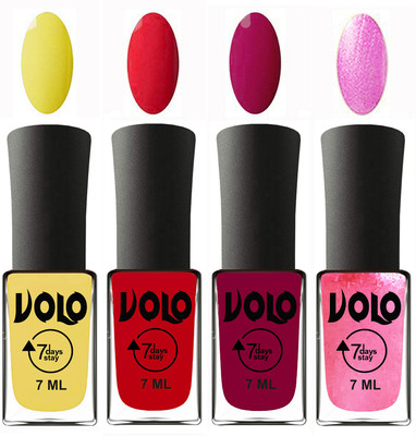 

Volo Ultra Lasting HD Shine Awesome Nail Polish Combo Yellow, Redish Orange, Magnta, Metallic Pink(Pack of 4)