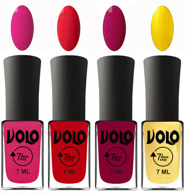 

Volo Ultra Lasting HD Shine Awesome Nail Paint Combo Magnta, Redish Orange, Magnta, Metallic Light Golden(Pack of 4)