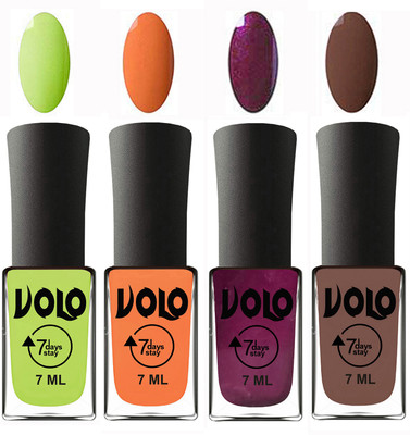 

Volo Ultra Lasting HD Shine Awesome Nail Polish Combo Parrot Green, Peach, Wine, Brown(Pack of 4)