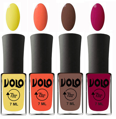 

Volo Ultra Lasting HD Shine Awesome Nail Polish Combo Yellow, Neon Orange, Brown, Magnta(Pack of 4)