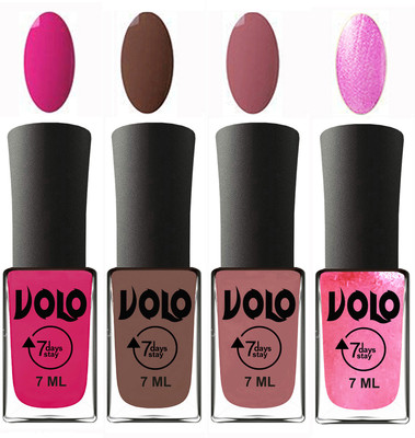 

Volo Ultra Lasting HD Shine Awesome Nail Polish Combo Magnta, Brown, Chocolate Peach, Metallic Pink(Pack of 4)