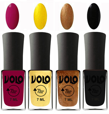 

Volo Ultra Lasting HD Shine Awesome Nail Paint Combo Magnta, Metallic Light Golden, Metallic Dark Golden, Black(Pack of 4)