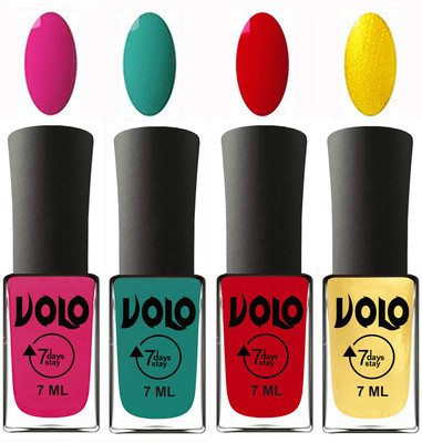 

Volo Ultra Lasting HD Shine Awesome Nail Polish Combo Magnta, Radium Green, Blood Red, Metallic Light Golden(Pack of 4)