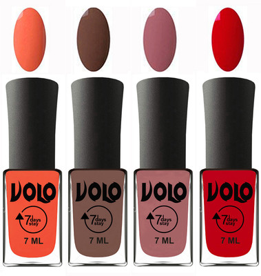 

Volo Ultra Lasting HD Shine Awesome Nail Polish Combo Neon Orange, Brown, Chocolate Peach, Blood Red(Pack of 4)