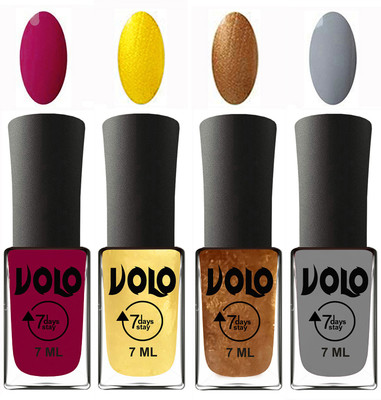 

Volo Ultra Lasting HD Shine Awesome Nail Polish Combo Magnta, Metallic Light Golden, Metallic Dark Golden, Light Grey(Pack of 4)