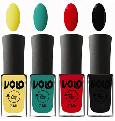 

Volo Ultra Lasting HD Shine Awesome Nail Polish Combo Yellow, Radium Green, Blood Red, Black(Pack of 4)