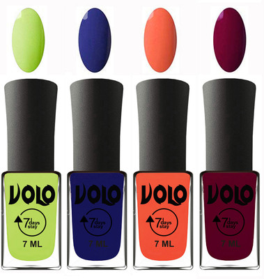 

Volo Ultra Lasting HD Shine Awesome Nail Polish Combo Parrot Green, Navy Blue, Neon Orange, Wine Maroon(Pack of 4)