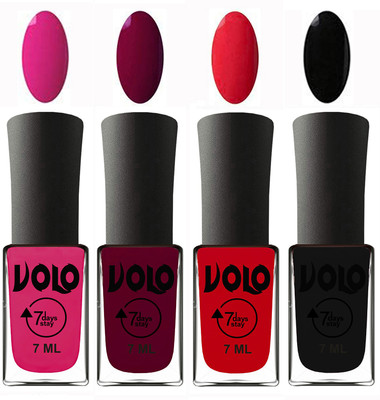 

Volo Ultra Lasting HD Shine Awesome Nail Paint Combo Magnta, Wine Maroon, Redish Orange, Black(Pack of 4)