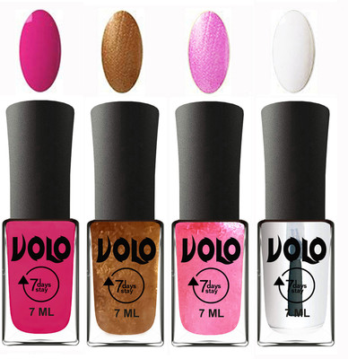 

Volo Ultra Lasting HD Shine Awesome Nail Paint Combo Magnta, Metallic Dark Golden, Metallic Pink, Top Coat(Pack of 4)