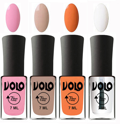 

Volo Ultra Lasting HD Shine Awesome Nail Polish Combo Light Pink, Light Nude, Peach, Top Coat(Pack of 4)