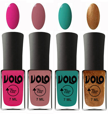 

Volo Ultra Lasting HD Shine Awesome Nail Polish Combo Magnta, Chocolate Peach, Radium Green, Metallic Dark Golden(Pack of 4)