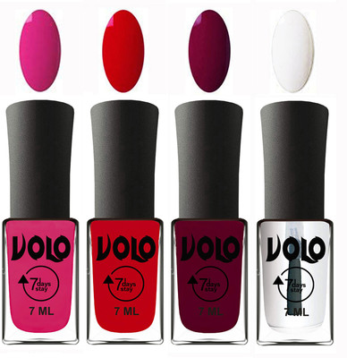 

Volo Ultra Lasting HD Shine Awesome Nail Polish Combo Magnta, Blood Red, Wine Maroon, Top Coat(Pack of 4)