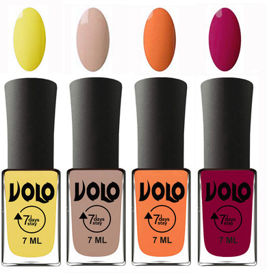 

Volo Ultra Lasting HD Shine Awesome Nail Polish Combo Yellow, Light Nude, Peach, Magnta(Pack of 4)