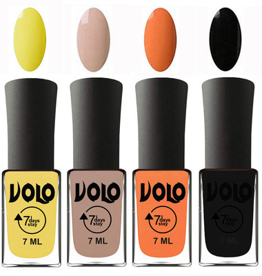 

Volo Ultra Lasting HD Shine Awesome Nail Polish Combo Yellow, Light Nude, Peach, Black(Pack of 4)