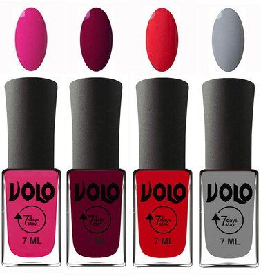 

Volo Ultra Lasting HD Shine Awesome Nail Paint Combo Magnta, Wine Maroon, Redish Orange, Light Grey(Pack of 4)