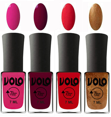 

Volo Ultra Lasting HD Shine Awesome Nail Paint Combo Magnta, Wine Maroon, Redish Orange, Metallic Dark Golden(Pack of 4)