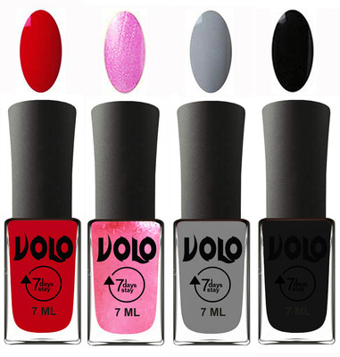 

Volo Ultra Lasting HD Shine Awesome Nail Polish Combo Blood Red, Metallic Pink, Light Grey, Black(Pack of 4)