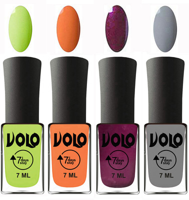 

Volo Ultra Lasting HD Shine Awesome Nail Polish Combo Parrot Green, Peach, Wine, Light Grey(Pack of 4)