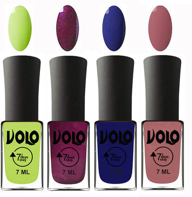 

Volo Ultra Lasting HD Shine Awesome Nail Polish Combo Parrot Green, Wine, Navy Blue, Chocolate Peach(Pack of 4)