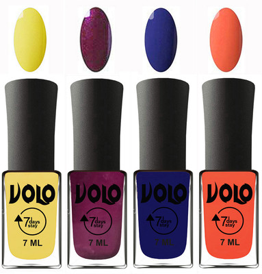 

Volo Ultra Lasting HD Shine Awesome Nail Polish Combo Yellow, Wine, Navy Blue, Neon Orange(Pack of 4)