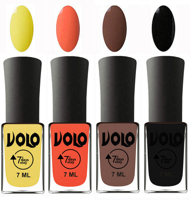 

Volo Ultra Lasting HD Shine Awesome Nail Polish Combo Yellow, Neon Orange, Brown, Black(Pack of 4)