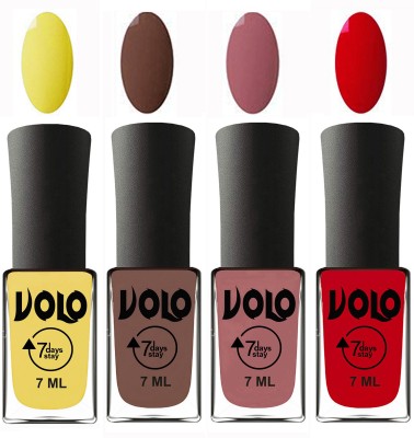 

Volo Ultra Lasting HD Shine Awesome Nail Polish Combo Yellow, Brown, Chocolate Peach, Blood Red(Pack of 4)