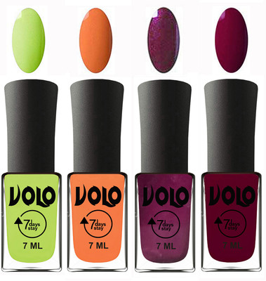 

Volo Ultra Lasting HD Shine Awesome Nail Polish Combo Parrot Green, Peach, Wine, Wine Maroon(Pack of 4)