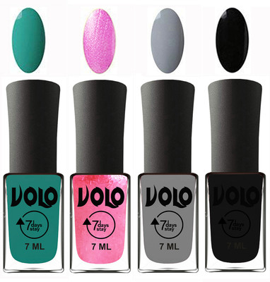 

Volo Ultra Lasting HD Shine Awesome Nail Polish Combo Radium Green, Metallic Pink, Light Grey, Black(Pack of 4)
