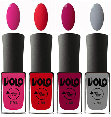 

Volo Ultra Lasting HD Shine Awesome Nail Paint Combo Magnta, Redish Orange, Magnta, Light Grey(Pack of 4)