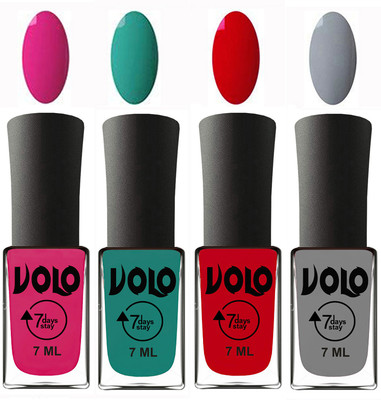 

Volo Ultra Lasting HD Shine Awesome Nail Polish Combo Magnta, Radium Green, Blood Red, Light Grey(Pack of 4)