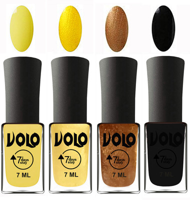 

Volo Ultra Lasting HD Shine Awesome Nail Polish Combo Yellow, Metallic Light Golden, Metallic Dark Golden, Black(Pack of 4)