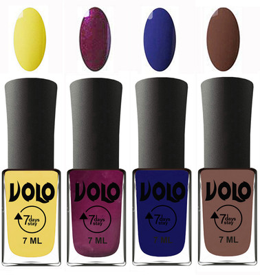 

Volo Ultra Lasting HD Shine Awesome Nail Polish Combo Yellow, Wine, Navy Blue, Brown(Pack of 4)