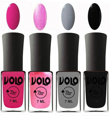 

Volo Ultra Lasting HD Shine Awesome Nail Paint Combo Magnta, Metallic Pink, Light Grey, Black(Pack of 4)