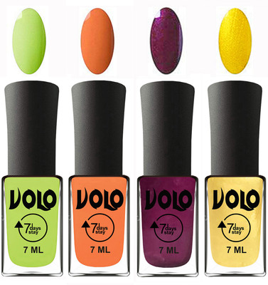 

Volo Ultra Lasting HD Shine Awesome Nail Polish Combo Parrot Green, Peach, Wine, Metallic Light Golden(Pack of 4)