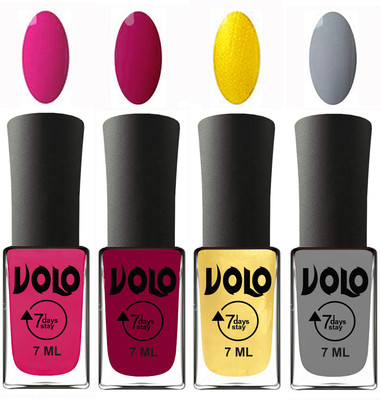 

Volo Ultra Lasting HD Shine Awesome Nail Paint Combo Magnta, Magnta, Metallic Light Golden, Light Grey(Pack of 4)