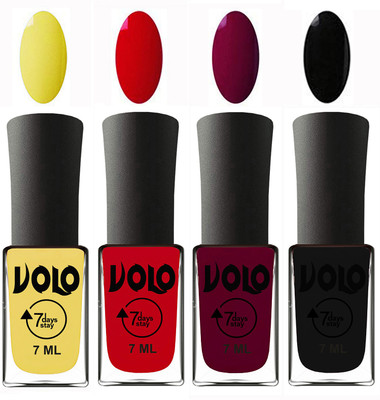 

Volo Ultra Lasting HD Shine Awesome Nail Polish Combo Yellow, Blood Red, Wine Maroon, Black(Pack of 4)