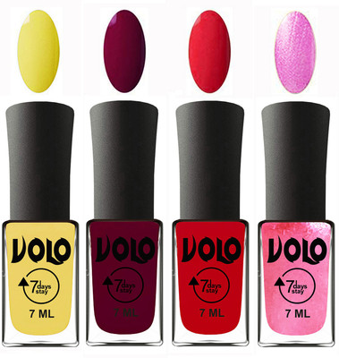 

Volo Ultra Lasting HD Shine Awesome Nail Polish Combo Yellow, Wine Maroon, Redish Orange, Metallic Pink(Pack of 4)