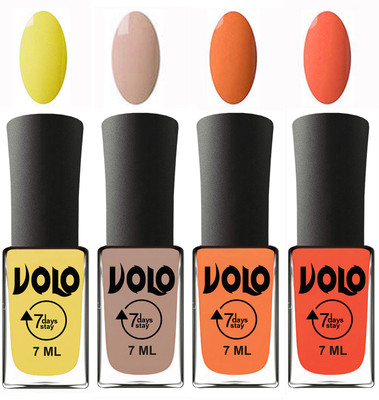 

Volo Ultra Lasting HD Shine Awesome Nail Polish Combo Yellow, Light Nude, Peach, Neon Orange(Pack of 4)