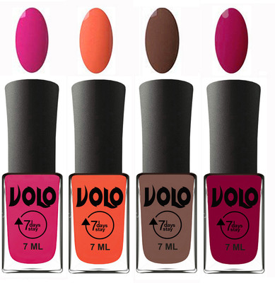

Volo Ultra Lasting HD Shine Awesome Nail Paint Combo Neon Orange, Brown, Chocolate Peach, Magnta(Pack of 4)