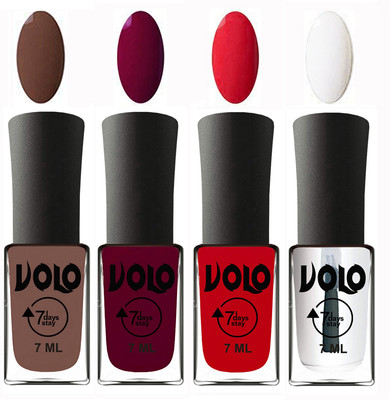 

Volo Ultra Lasting HD Shine Awesome Nail Polish Combo Brown, Wine Maroon, Redish Orange, Top Coat(Pack of 4)