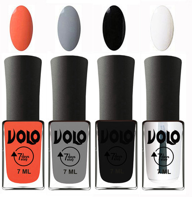 

Volo Ultra Lasting HD Shine Awesome Nail Polish Combo Neon Orange, Light Grey, Black, Top Coat(Pack of 4)