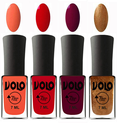 

Volo Ultra Lasting HD Shine Awesome Nail Polish Combo Neon Orange, Blood Red, Wine Maroon, Metallic Dark Golden(Pack of 4)