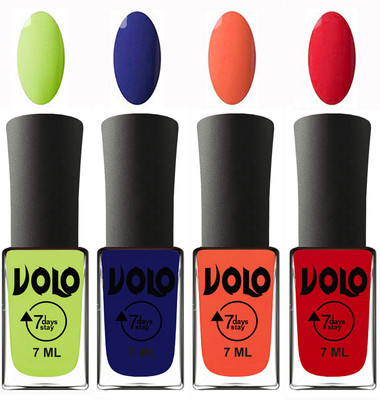 

Volo Ultra Lasting HD Shine Awesome Nail Polish Combo Parrot Green, Navy Blue, Neon Orange, Redish Orange(Pack of 4)