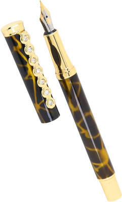 

Oculus Granite Marble-2321 Limited Edition Unique Diamond Studded Golden Clip with Golden & Black Combination Fountain Pen